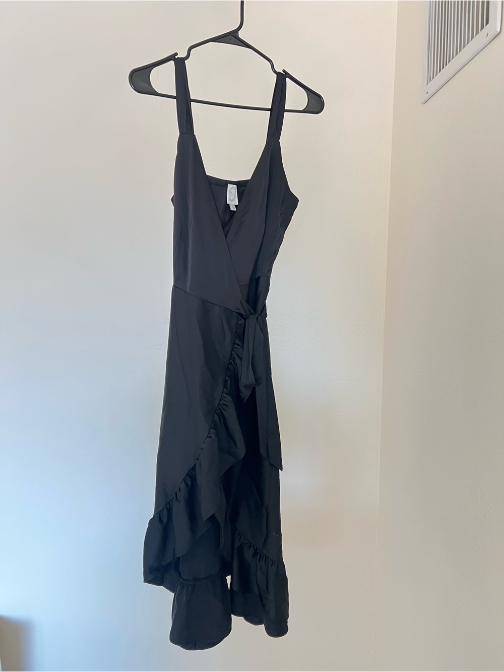 Blue Rain Black Ruffled Wrap Midi Dress